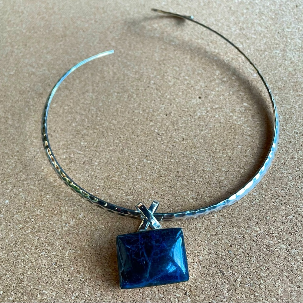 Lapis Rectangular Pendant Sterling Silver - image 1